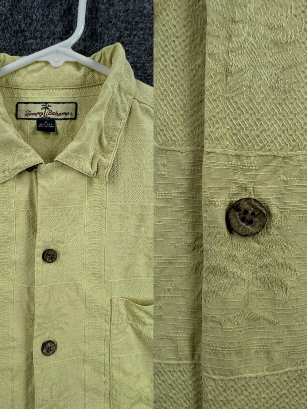 Tommy Bahama Medium Yellow Short Sleeve Mens Shirt All Silk Vacation Hawaiian